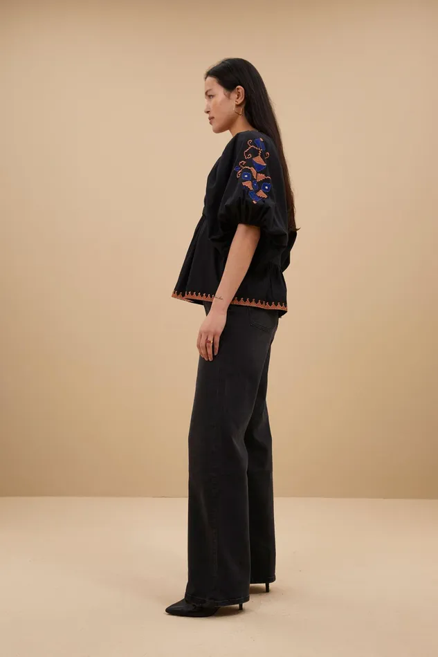 Women Blouses Bybar Gabie Embroidery Blouse Jet Black Women Blouses Bybar Gabie Embroidery Blouse Jet Black