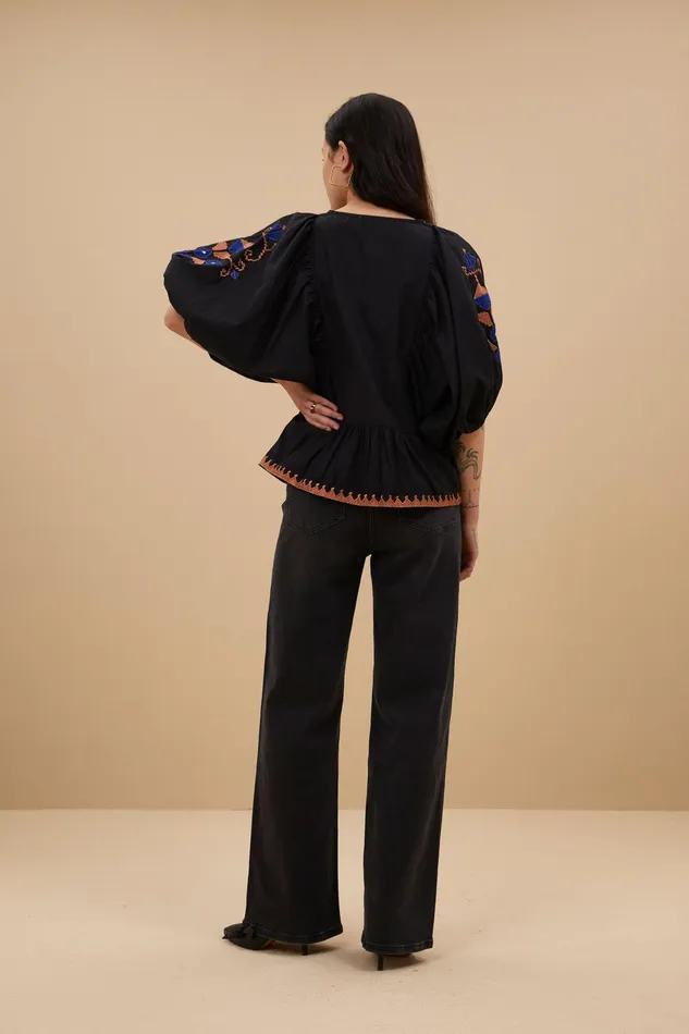 Women Blouses Bybar Gabie Embroidery Blouse Jet Black Women Blouses Bybar Gabie Embroidery Blouse Jet Black