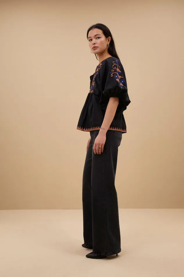 Women Blouses Bybar Gabie Embroidery Blouse Jet Black Women Blouses Bybar Gabie Embroidery Blouse Jet Black