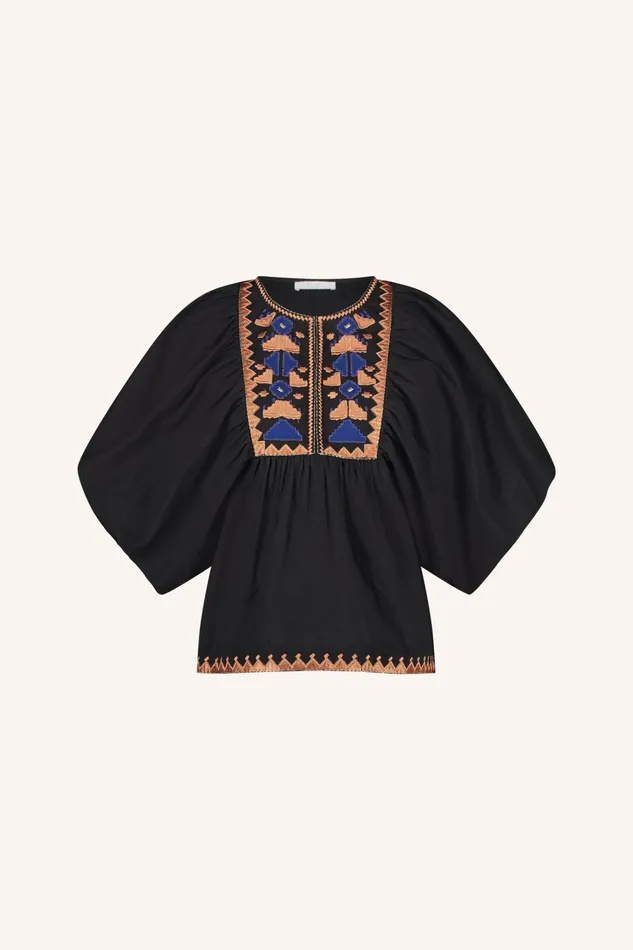 Women Blouses Bybar Gabie Embroidery Blouse Jet Black Women Blouses Bybar Gabie Embroidery Blouse Jet Black
