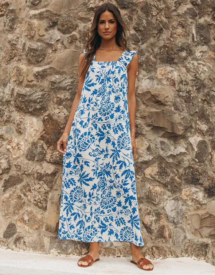 Women Blue Antique Floral Print Maxi Dress Blue Threadbare Dresses Women Blue Antique Floral Print Maxi Dress Blue Threadbare Dresses
