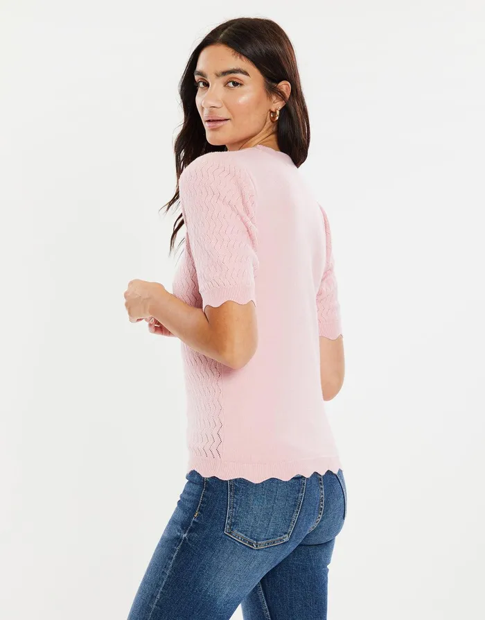 Women Blush Pointelle Knitted TShirt Jumper Blush Threadbare Tops Women Blush Pointelle Knitted TShirt Jumper Blush Threadbare Tops