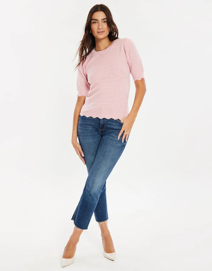 Women Blush Pointelle Knitted TShirt Jumper Blush Threadbare Tops Women Blush Pointelle Knitted TShirt Jumper Blush Threadbare Tops