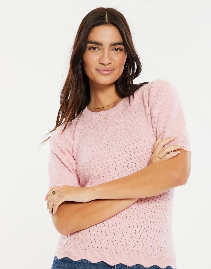 Women Blush Pointelle Knitted TShirt Jumper Blush Threadbare Tops Women Blush Pointelle Knitted TShirt Jumper Blush Threadbare Tops