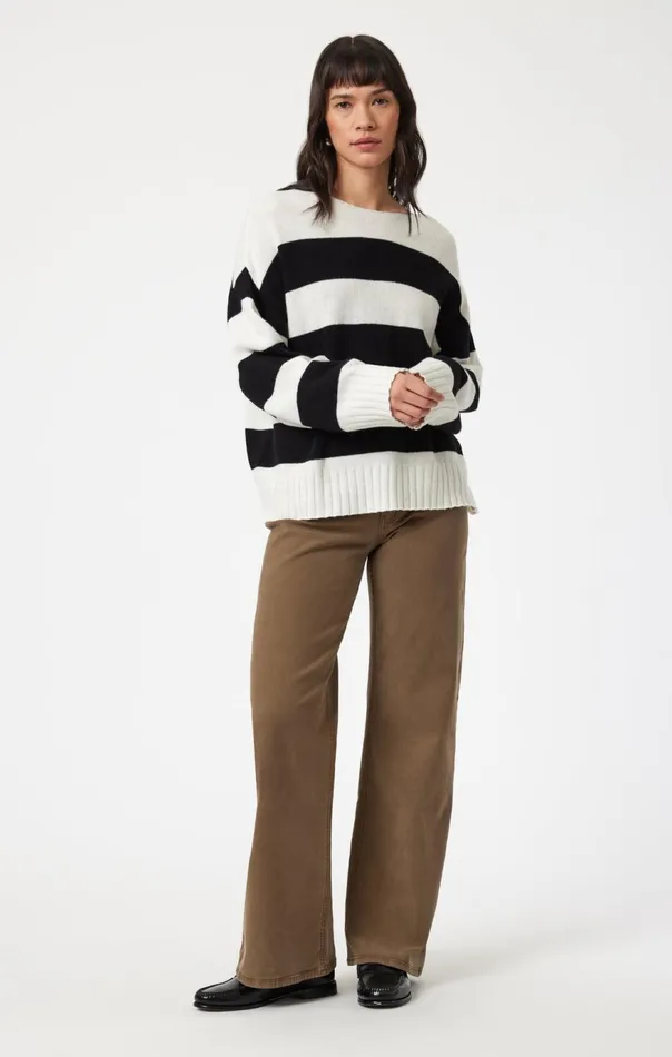 Women Boat Neck Sweater In Black Stripe Mavi Jeans Sweaters