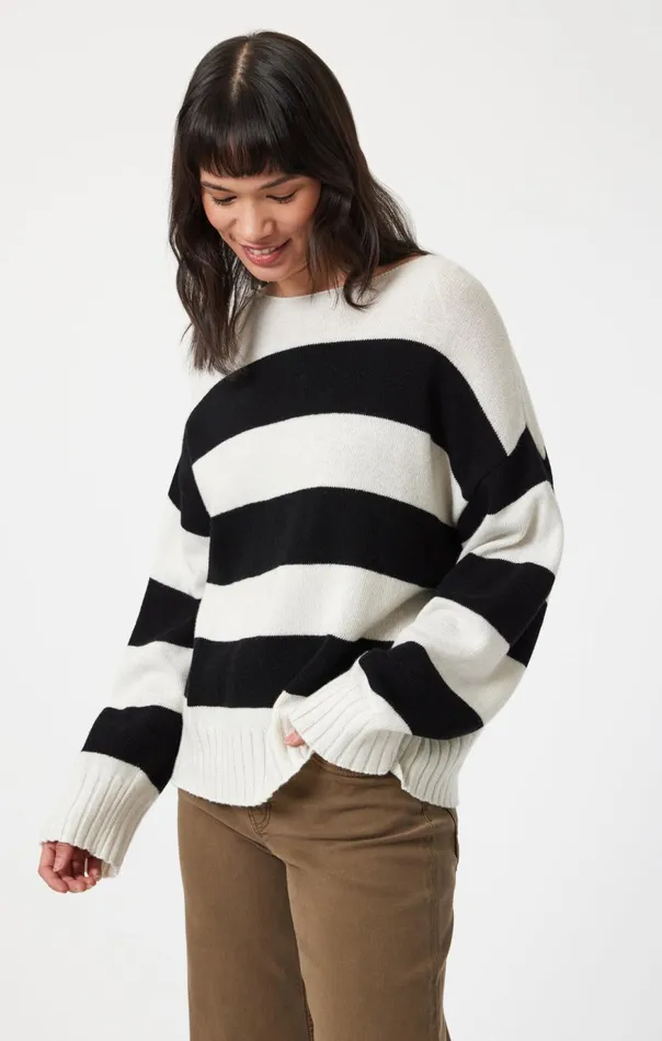 Women Boat Neck Sweater In Black Stripe Mavi Jeans Sweaters