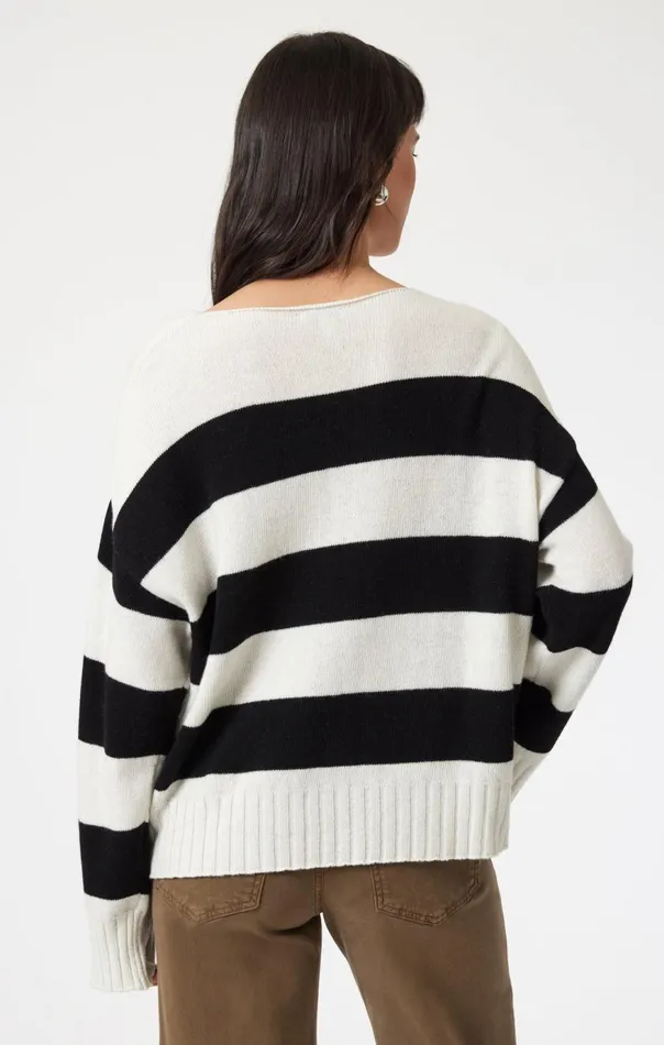 Women Boat Neck Sweater In Black Stripe Mavi Jeans Sweaters