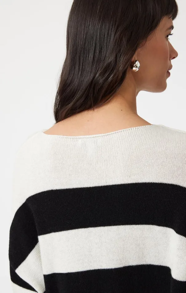Women Boat Neck Sweater In Black Stripe Mavi Jeans Sweaters