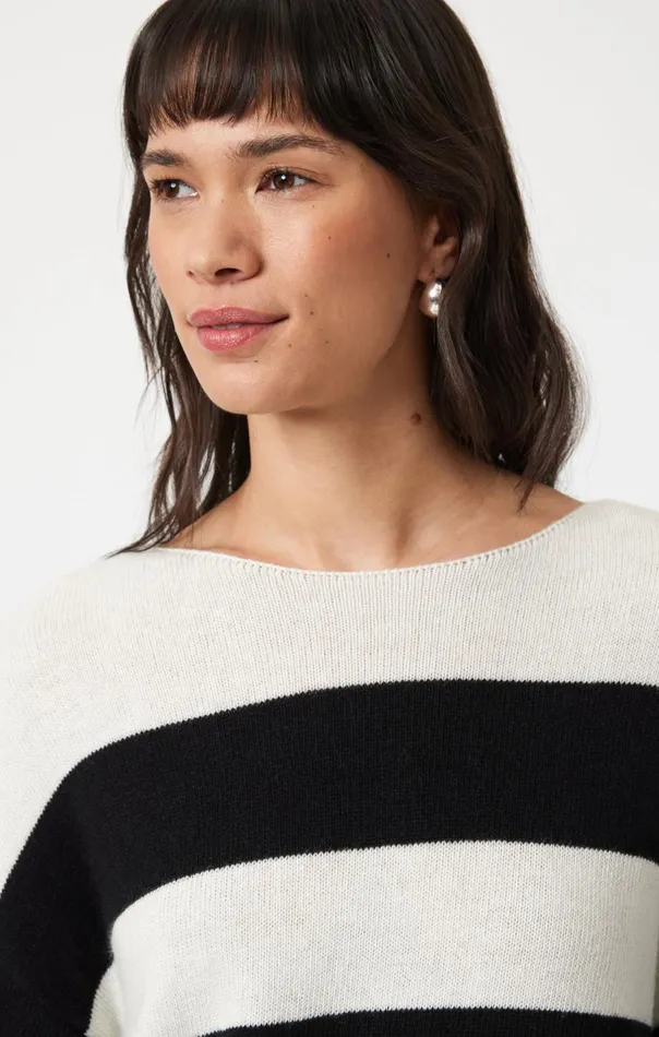 Women Boat Neck Sweater In Black Stripe Mavi Jeans Sweaters