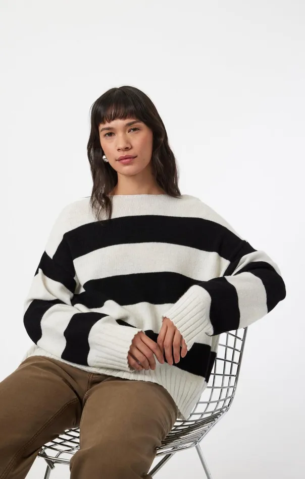 Women Boat Neck Sweater In Black Stripe Mavi Jeans Sweaters
