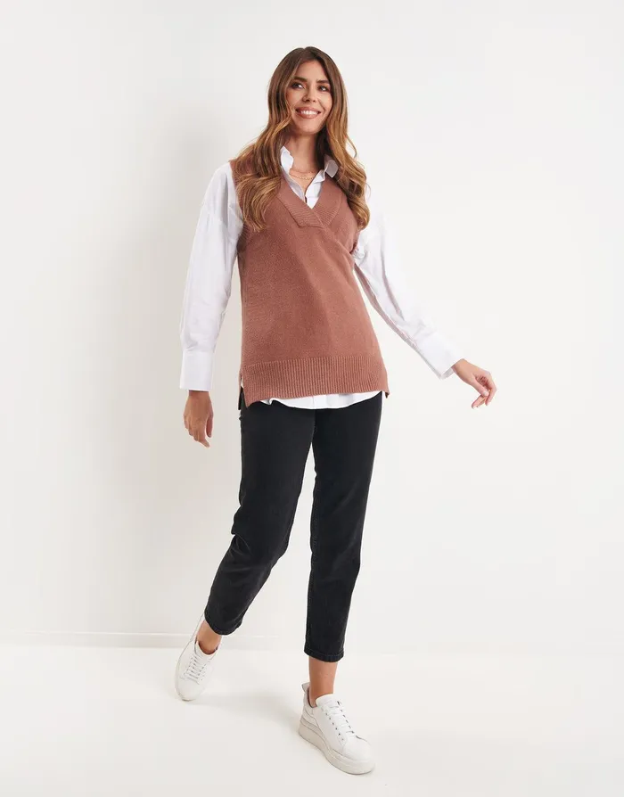 Women Brown VNeck Knitted Sweater Vest Brown Threadbare Jumpers Women Brown VNeck Knitted Sweater Vest Brown Threadbare Jumpers
