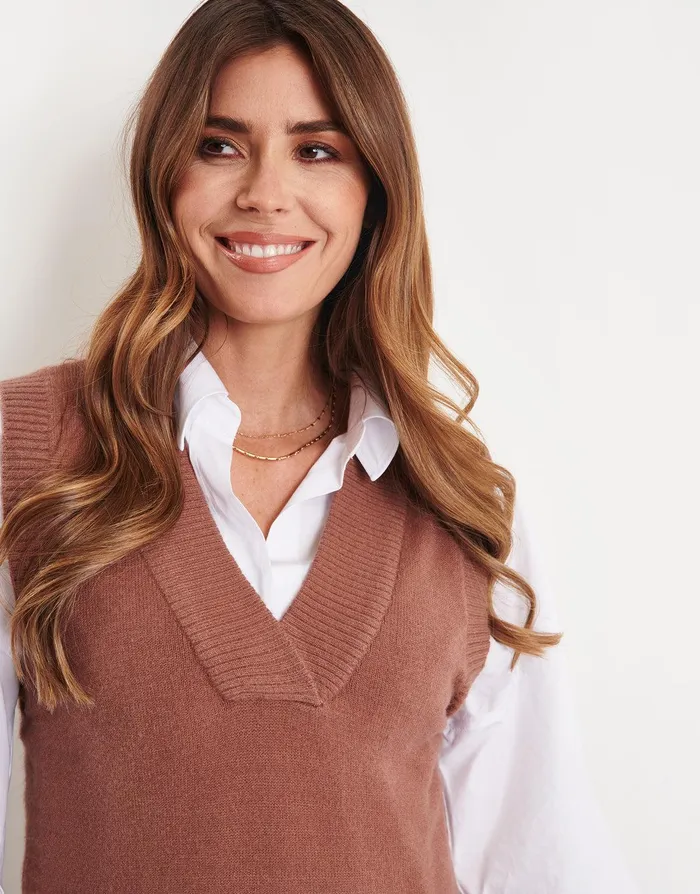 Women Brown VNeck Knitted Sweater Vest Brown Threadbare Jumpers Women Brown VNeck Knitted Sweater Vest Brown Threadbare Jumpers