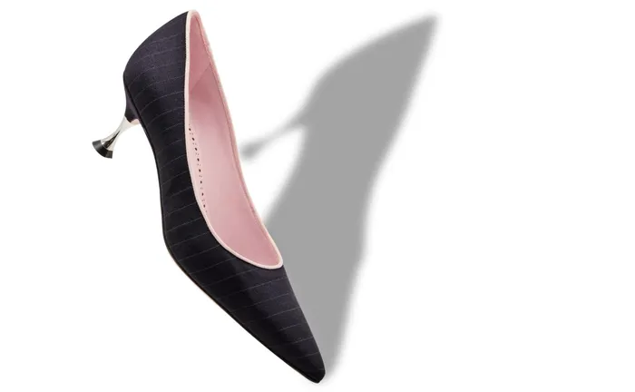 Women Business Manolo Blahnik ANONE Navy Blue Wool Pinstripe Pumps Women Business Manolo Blahnik ANONE Navy Blue Wool Pinstripe Pumps