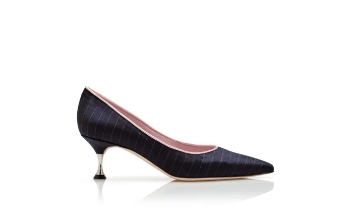 Women Business Manolo Blahnik ANONE Navy Blue Wool Pinstripe Pumps Women Business Manolo Blahnik ANONE Navy Blue Wool Pinstripe Pumps
