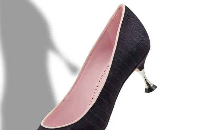 Women Business Manolo Blahnik ANONE Navy Blue Wool Pinstripe Pumps Women Business Manolo Blahnik ANONE Navy Blue Wool Pinstripe Pumps