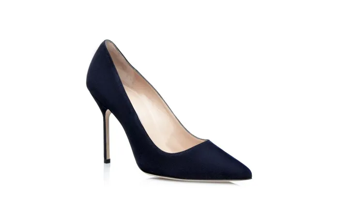 Women Business Manolo Blahnik BB Navy Suede Pointed Toe Pumps