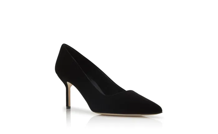 Women Business Manolo Blahnik BB VELVET 70 Black Velvet Pointed Toe Pumps
