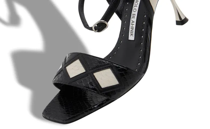 Women Business Manolo Blahnik JARBA Black Snakeskin And Nappa Leather Sandals Women Business Manolo Blahnik JARBA Black Snakeskin And Nappa Leather Sandals