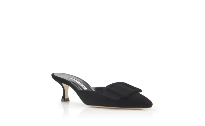 Women Business Manolo Blahnik MAYSALE Black Suede Kitten Heel Mules