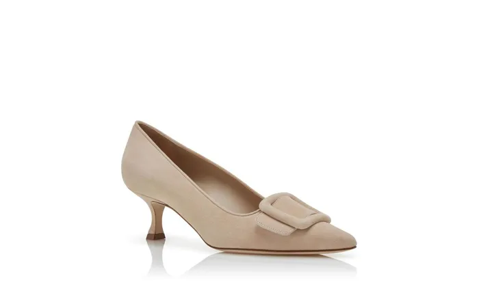 Women Business Manolo Blahnik MAYSALEPUMP Light Beige Suede Buckle Detail Pumps Women Business Manolo Blahnik MAYSALEPUMP Light Beige Suede Buckle Detail Pumps
