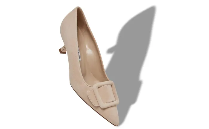 Women Business Manolo Blahnik MAYSALEPUMP Light Beige Suede Buckle Detail Pumps Women Business Manolo Blahnik MAYSALEPUMP Light Beige Suede Buckle Detail Pumps