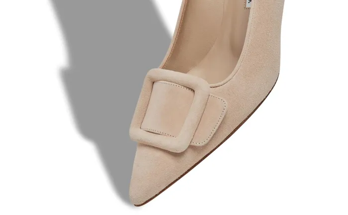 Women Business Manolo Blahnik MAYSALEPUMP Light Beige Suede Buckle Detail Pumps Women Business Manolo Blahnik MAYSALEPUMP Light Beige Suede Buckle Detail Pumps