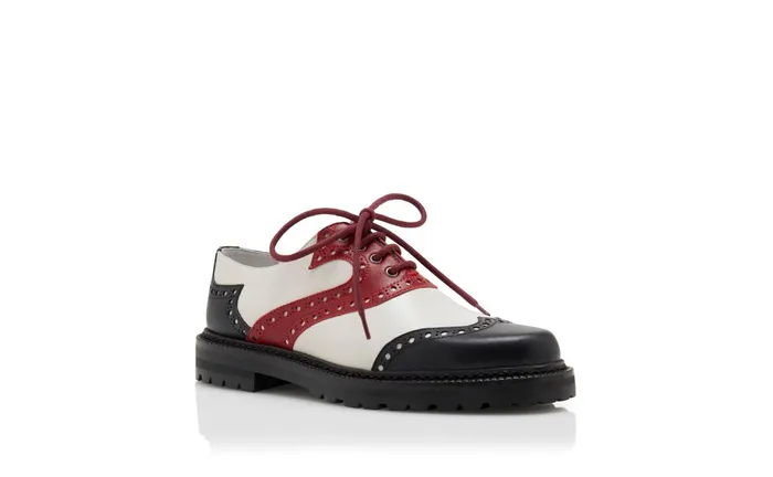 Women Business Manolo Blahnik PATROLA Black Red And White Calf Leather Lace Up Shoes Women Business Manolo Blahnik PATROLA Black Red And White Calf Leather Lace Up Shoes