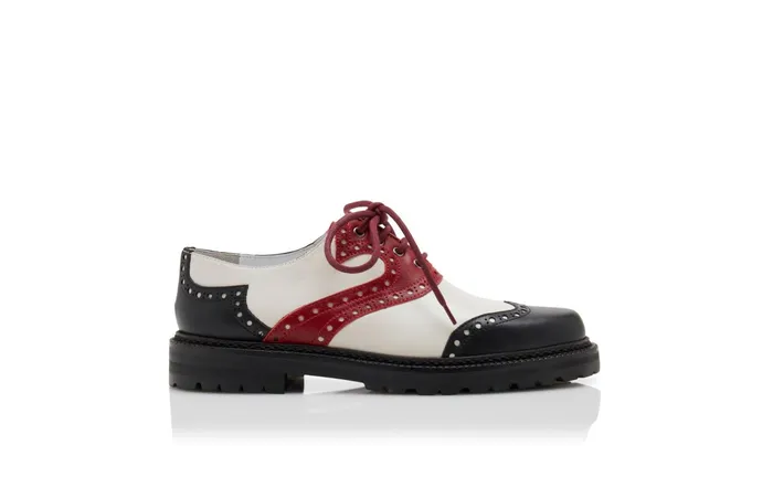 Women Business Manolo Blahnik PATROLA Black Red And White Calf Leather Lace Up Shoes Women Business Manolo Blahnik PATROLA Black Red And White Calf Leather Lace Up Shoes