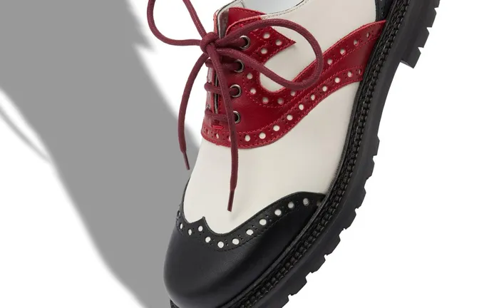 Women Business Manolo Blahnik PATROLA Black Red And White Calf Leather Lace Up Shoes Women Business Manolo Blahnik PATROLA Black Red And White Calf Leather Lace Up Shoes