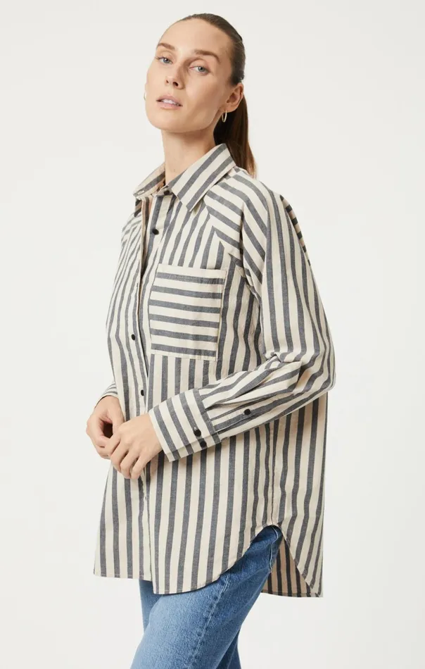 Women ButtonUp Long Sleeve Shirt In Beige Bold Stripe Mavi Jeans Shirts Women ButtonUp Long Sleeve Shirt In Beige Bold Stripe Mavi Jeans Shirts