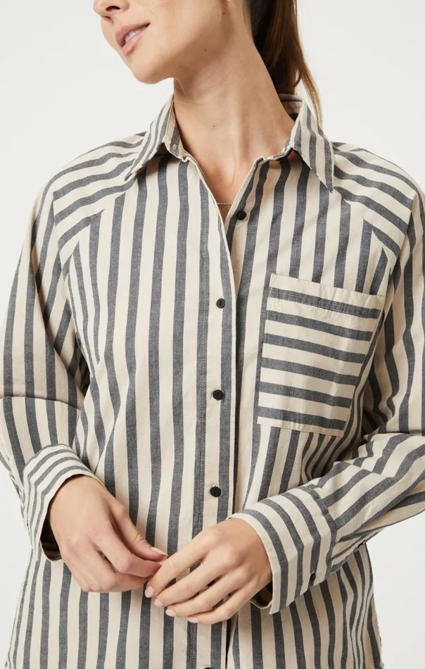 Women ButtonUp Long Sleeve Shirt In Beige Bold Stripe Mavi Jeans Shirts Women ButtonUp Long Sleeve Shirt In Beige Bold Stripe Mavi Jeans Shirts