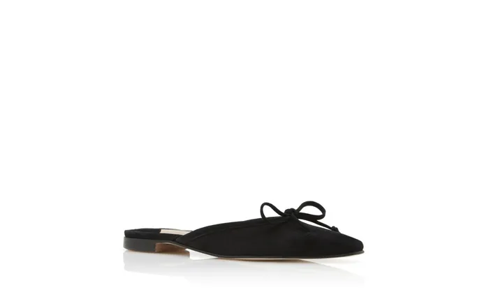 Women Casual Manolo Blahnik BALLERIMU Black Suede Flat Mules
