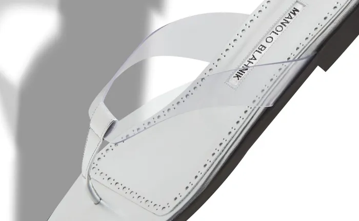 Women Casual Manolo Blahnik BENABU Silver Nappa Leather And PVC Flat Sandals Women Casual Manolo Blahnik BENABU Silver Nappa Leather And PVC Flat Sandals