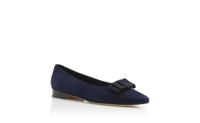 Women Casual Manolo Blahnik BULGATORA Navy Suede Bow Detail Flat Shoes