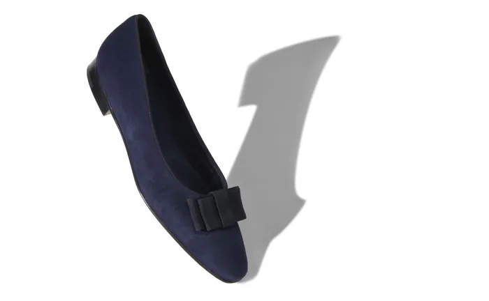 Women Casual Manolo Blahnik BULGATORA Navy Suede Bow Detail Flat Shoes Women Casual Manolo Blahnik BULGATORA Navy Suede Bow Detail Flat Shoes