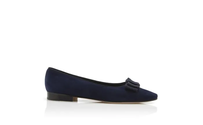 Women Casual Manolo Blahnik BULGATORA Navy Suede Bow Detail Flat Shoes Women Casual Manolo Blahnik BULGATORA Navy Suede Bow Detail Flat Shoes