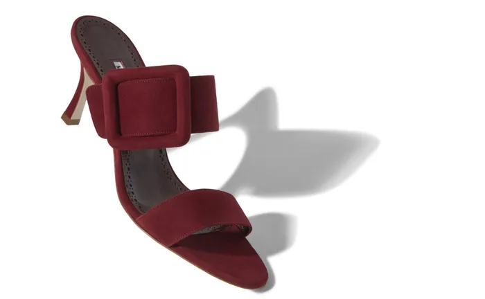Women Casual Manolo Blahnik GABLE Dark Red Suede Open Toe Mules Women Casual Manolo Blahnik GABLE Dark Red Suede Open Toe Mules