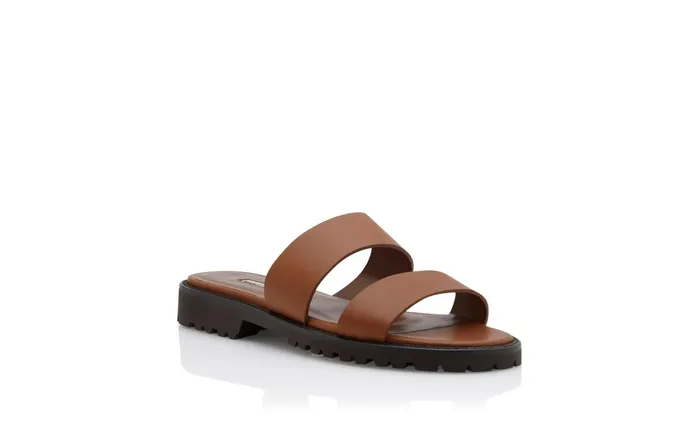 Women Casual Manolo Blahnik GADMU Brown Calf Leather Flat Sandals