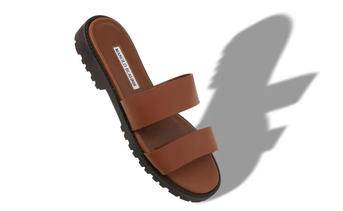 Women Casual Manolo Blahnik GADMU Brown Calf Leather Flat Sandals Women Casual Manolo Blahnik GADMU Brown Calf Leather Flat Sandals