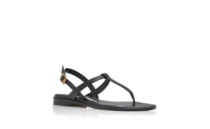 Women Casual Manolo Blahnik HATA Black Calf Leather Flat Sandals