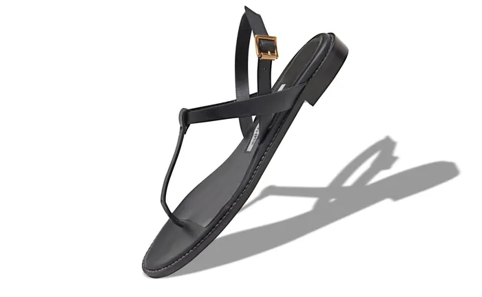 Women Casual Manolo Blahnik HATA Black Calf Leather Flat Sandals Women Casual Manolo Blahnik HATA Black Calf Leather Flat Sandals