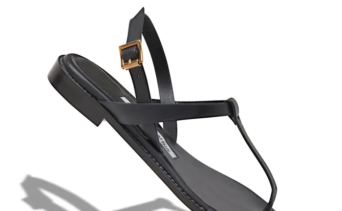 Women Casual Manolo Blahnik HATA Black Calf Leather Flat Sandals Women Casual Manolo Blahnik HATA Black Calf Leather Flat Sandals