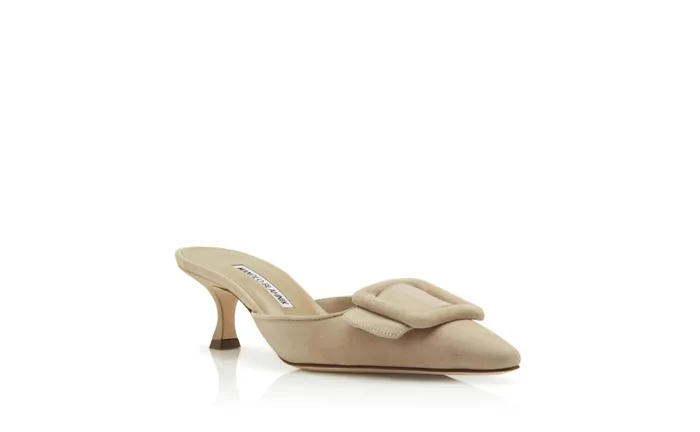 Women Casual Manolo Blahnik MAYSALE Beige Suede Kitten Heel Mules