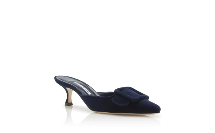 Women Casual Manolo Blahnik MAYSALE Navy Blue Suede Kitten Heel Mules