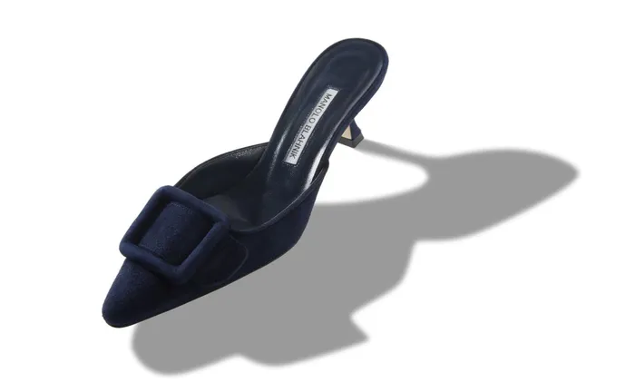 Women Casual Manolo Blahnik MAYSALE Navy Blue Suede Kitten Heel Mules Women Casual Manolo Blahnik MAYSALE Navy Blue Suede Kitten Heel Mules
