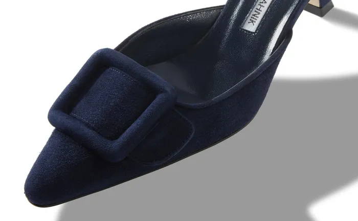 Women Casual Manolo Blahnik MAYSALE Navy Blue Suede Kitten Heel Mules Women Casual Manolo Blahnik MAYSALE Navy Blue Suede Kitten Heel Mules