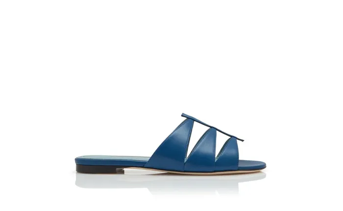 Women Casual Manolo Blahnik NOORASAN Blue Nappa Leather CutOut Flat Sandals Women Casual Manolo Blahnik NOORASAN Blue Nappa Leather CutOut Flat Sandals