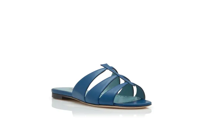 Women Casual Manolo Blahnik NOORASAN Blue Nappa Leather CutOut Flat Sandals Women Casual Manolo Blahnik NOORASAN Blue Nappa Leather CutOut Flat Sandals