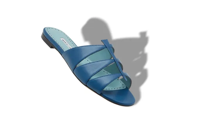 Women Casual Manolo Blahnik NOORASAN Blue Nappa Leather CutOut Flat Sandals Women Casual Manolo Blahnik NOORASAN Blue Nappa Leather CutOut Flat Sandals