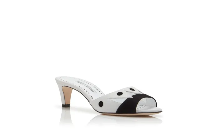 Women Casual Manolo Blahnik TARQUINEW Black And White Suede Open Toe Mules